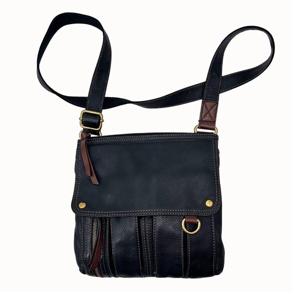 FOSSIL MORGAN TRAVELLER BLK PEBBLED LEATHER ORGANIZER CROSSBODY MESSENGER BAG - Picture 11 of 12